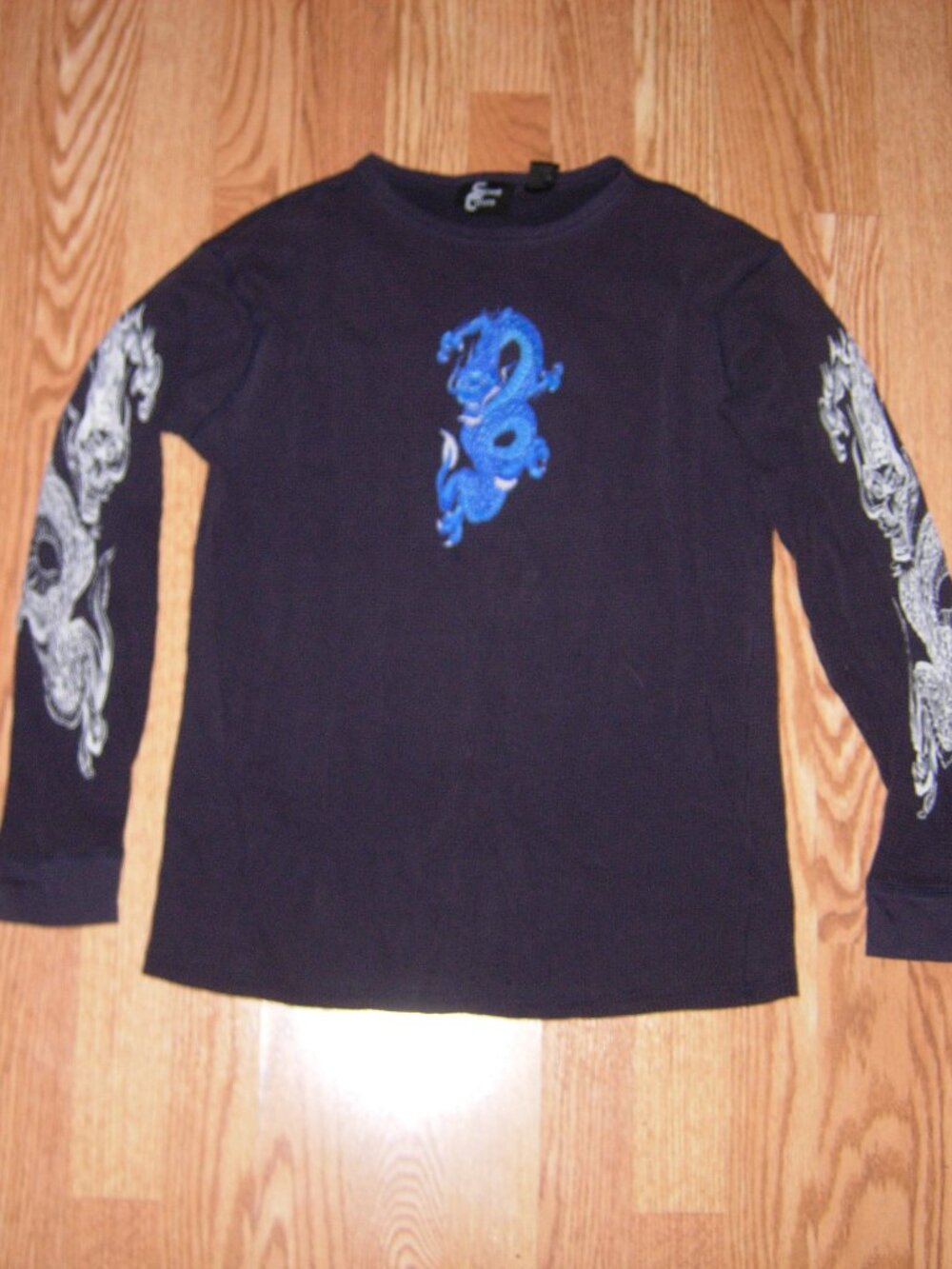 Street Culture Dragon Graphic Waffle Knit Thermal Top L